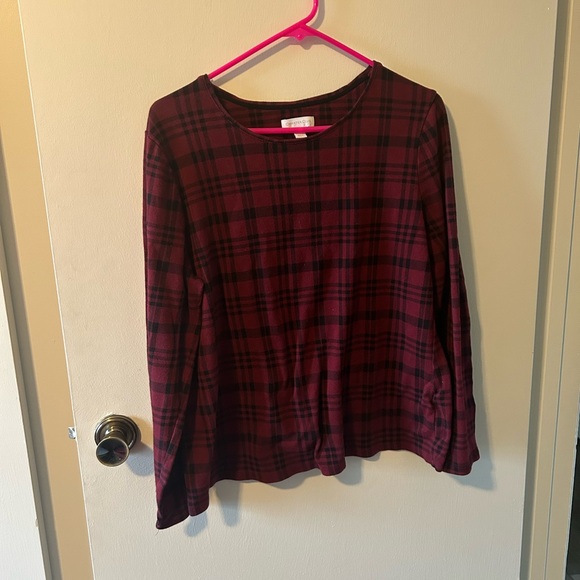 Charter Club Burgundy Plaid Top - Picture 2 of 7